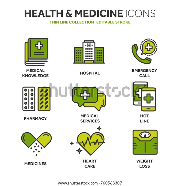 Health care,
medicine. First aid. Medical blood tests and diagnostic. Heart
cardiogram. Pills and drugs.Thin line web icon set. Outline icons
collection.Vector
illustration.