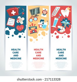 Health care and medicine medical vertical banners set isolated vector illustration