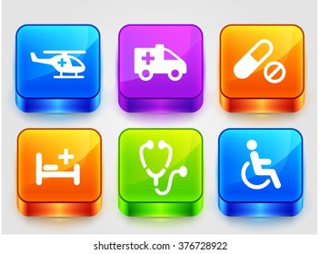 Health care and Medicine on Color Square Buttons
