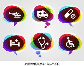 Health care and Medicine on Colorful Speech Bubbles