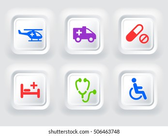 Health care and Medicine on White Bevel Square Buttons