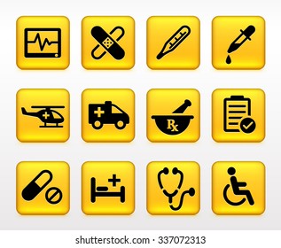 Health care and Medicine on Yellow Square Buttons