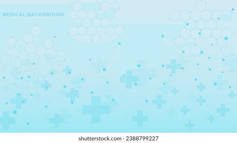 Health care and medicine science concept with molecular structure. Abstract geometric hexagon and medical cross background. Vector illustration.