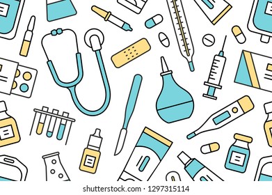 Health care and medicine seamless pattern. isolated on white background