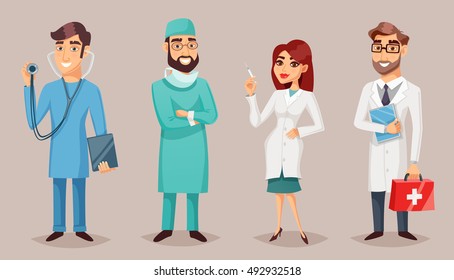 Health care nursing medical professionals people retro cartoon poster set with practitioner nurse surgeon dentist vector illustration 