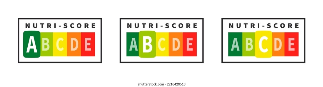 Health care nutrition indicator. Nutri-score icons. Nutri-score stickers. Vector illustration