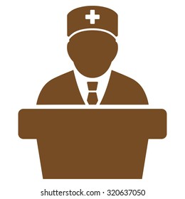 Health Care Official vector icon. Style is flat symbol, brown color, rounded angles, white background.