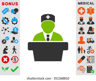 Health Care Official vector icon. Style is bicolor flat symbol, eco green and gray colors, rounded angles, white background.