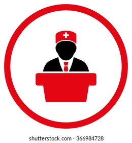 Health Care Official vector icon. Style is bicolor flat circled symbol, intensive red and black colors, rounded angles, white background.