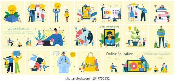 Health care and Online doctor concept. Medical modern flat vector concept digital illustration of Online doctors, Sport people, Doctor online, Healthy food and diet plan backgrounds