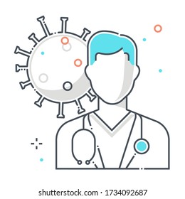 Health care personal related color line vector icon, illustration. The icon is about hospital, doctor, corona virus, contamination, epidemic, medic. The composition is infinitely scalable.