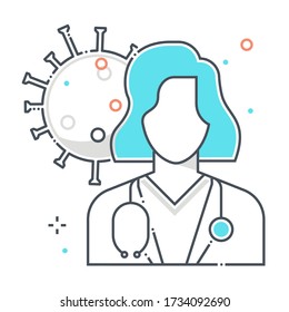 Health care personal related color line vector icon, illustration. The icon is about hospital, doctor, corona virus, contamination, epidemic, medic. The composition is infinitely scalable.