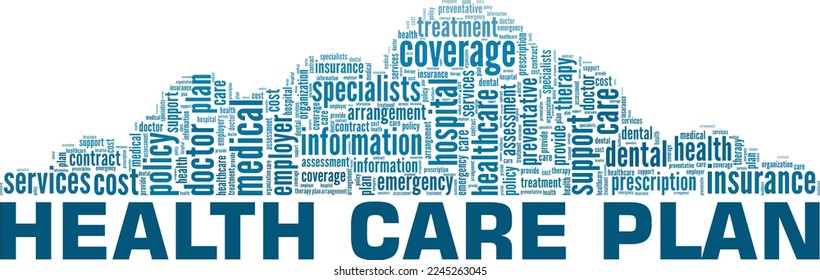 Health Care Plan word cloud conceptual design isolated on white background.