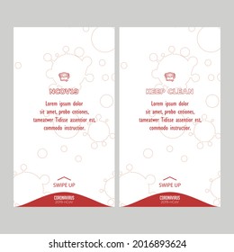 Health care post social media template rectangle banner about coronavirus (covid-19). on a red and white viral background. web promotion or stories suitable for stay at home.