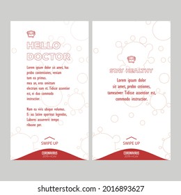 Health care post social media template rectangle banner about coronavirus (covid-19). on a red and white viral background. web promotion or stories suitable for stay at home.