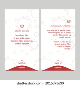 Health care post social media template rectangle banner about coronavirus (covid-19). on a red and white viral background. web promotion or stories suitable for stay at home.