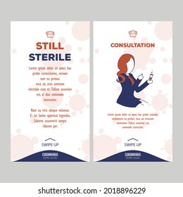 Health care post social media template rectangular banner about coronavirus (covid-19). with female doctor and dark purple background. appropriate web promotion or stories for stay at home. Illustrate
