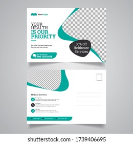 Health Care Postcard Template Design, gym postcard, corporate design, paint template, business template postcard and presentation vector illustration.