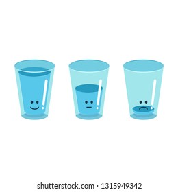 Health care poster in flat style. Cute three glasses of water. Vector illustration.