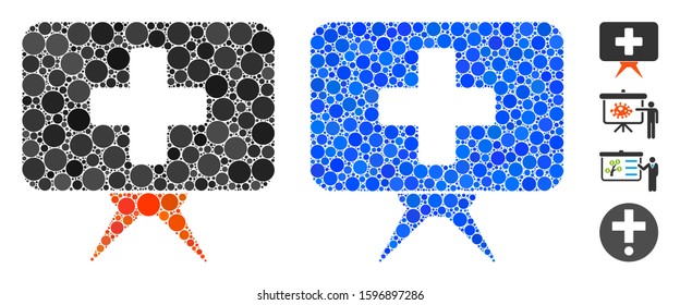 Health care presentation composition of round dots in various sizes and color tones, based on health care presentation icon. Vector round dots are composed into blue composition.
