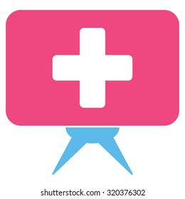 Health Care Presentation vector icon. Style is bicolor flat symbol, pink and blue colors, rounded angles, white background.