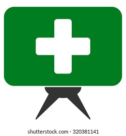 Health Care Presentation vector icon. Style is bicolor flat symbol, green and gray colors, rounded angles, white background.
