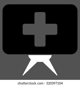 Health Care Presentation vector icon. Style is bicolor flat symbol, black and white colors, rounded angles, gray background.