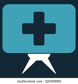 Health Care Presentation vector icon. Style is bicolor flat symbol, blue and white colors, rounded angles, dark blue background.