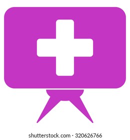 Health Care Presentation vector icon. Style is flat symbol, violet color, rounded angles, white background.
