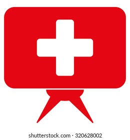 Health Care Presentation vector icon. Style is flat symbol, red color, rounded angles, white background.