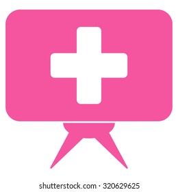 Health Care Presentation vector icon. Style is flat symbol, pink color, rounded angles, white background.