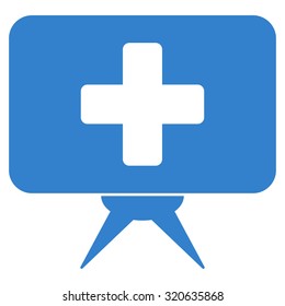 Health Care Presentation vector icon. Style is flat symbol, cobalt color, rounded angles, white background.