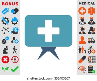 Health Care Presentation vector icon. Style is bicolor flat symbol, cyan and blue colors, rounded angles, white background.
