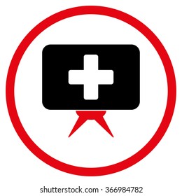 Health Care Presentation vector icon. Style is bicolor flat circled symbol, intensive red and black colors, rounded angles, white background.