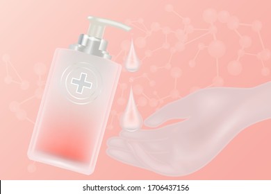 Health care product ad design, pink cosmetic container with collagen solution advertising background ready to use, luxury skin care banner, illustration vector.