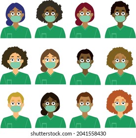 Health Care Professionals Wearing Mask, Diverse People, Doctor, Nurse