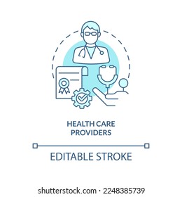 Health care providers blue concept icon. Chronic disease comprehensive care plan abstract idea thin line illustration. Isolated outline drawing. Editable stroke. Arial, Myriad Pro-Bold fonts used