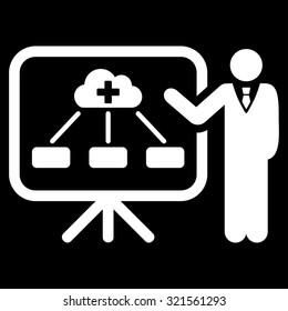 Health Care Report vector icon. Style is flat symbol, white color, rounded angles, black background.