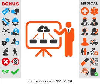 Health Care Report vector icon. Style is bicolor flat symbol, orange and gray colors, rounded angles, white background.
