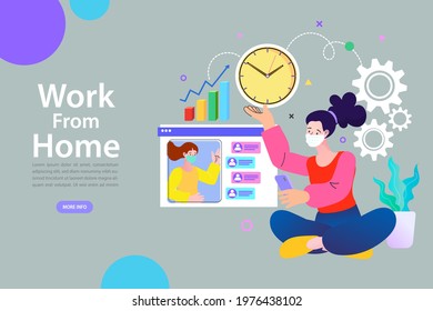 Health Care and Safety. Work at home during an outbreak of the COVID-19 virus. People work at home to prevent a viral infection. Girl works on laptop at home.