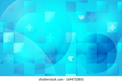 Health Care And Science Icons Medical Innovation Concept In Heart Shaped Hologram. Abstract Geometric Futuristic Technology Background