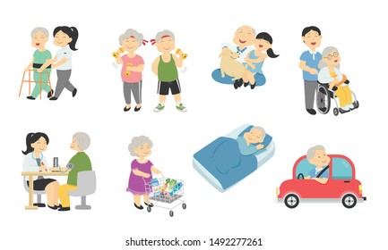 Health Care Service Elderly Cartoon Character Stock Vector (Royalty Free)  1492277261 | Shutterstock