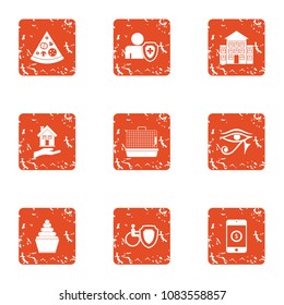 Health care service icons set. Grunge set of 9 health care service vector icons for web isolated on white background