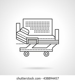 Health care sign. Hospital services. Medical stretcher bed on wheels. Flat line style vector icon