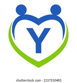 Health Care Sign On Letter Y Template. Unity and Teamwork Logo Design. Charity and Donation Foundation Logotype