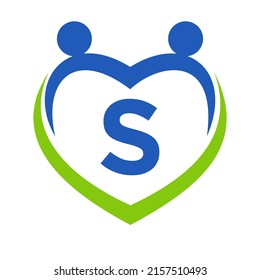 Health Care Sign On Letter S Template. Unity and Teamwork Logo Design. Charity and Donation Foundation Logotype