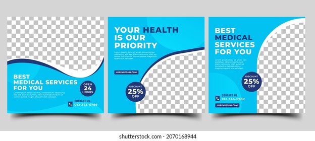 Health care social media post template design collection