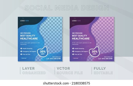 Health Care Social Media Post, Webinar Social Media Template Collection. Modern Medical Banner, Creative Digital Marketing Design. Square Flyer Template With Editable, Instagram Post Story Web Banner.