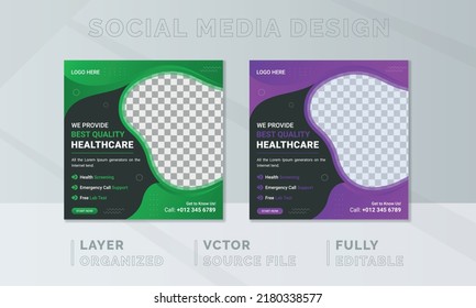 Health Care Social Media Post, Webinar Social Media Template Collection. Modern Medical Banner, Creative Digital Marketing Design. Square Flyer Template With Editable, Instagram Post Story Web Banner.