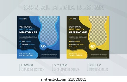 Health Care Social Media Post, Webinar Social Media Template Collection. Modern Medical Banner, Creative Digital Marketing Design. Square Flyer Template With Editable, Instagram Post Story Web Banner.